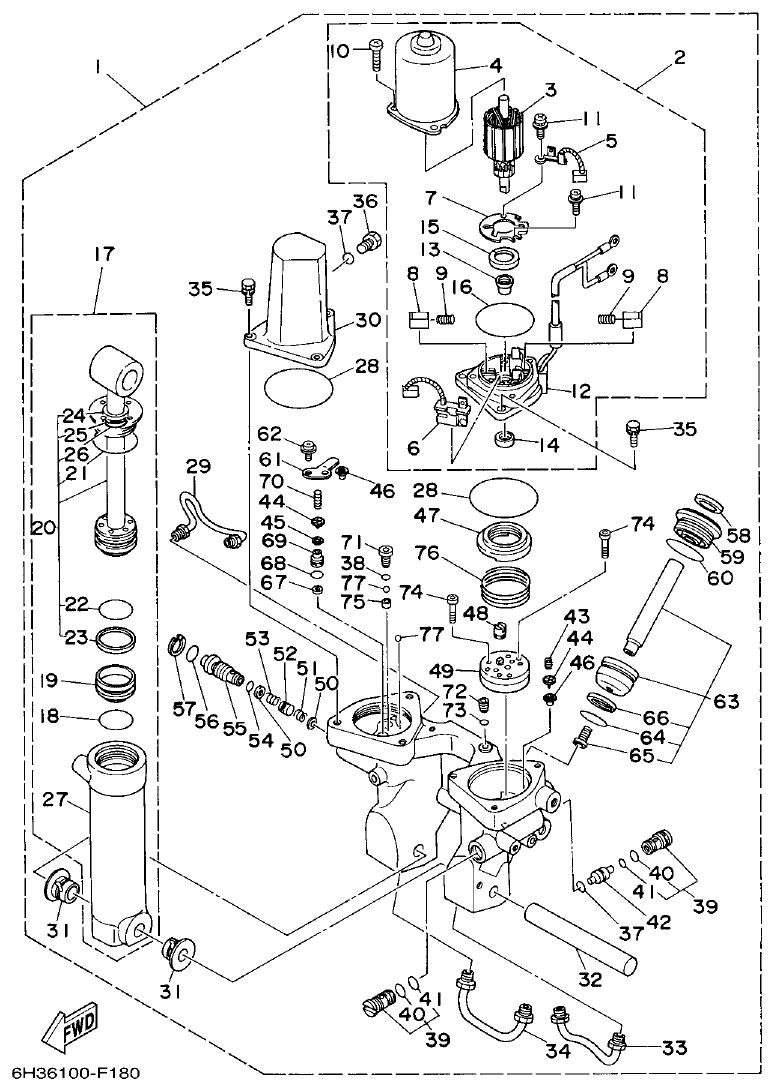 Yamaha E48C, E55C, 55B, E48CMH, E55CMH POWER TRIM & TILT ASSY parts diagram